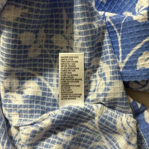 jasmine rose SML Light Blue White Floral Waffle Knit Full Zip Long Sleeve Robe - Picture 13 of 15